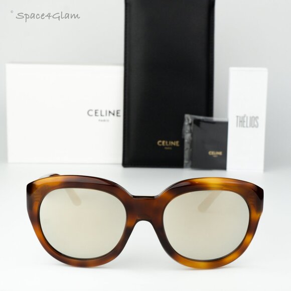 Celine Women Sunglasses Light Havana Smoke Mirror Oval CL40071I 56C BRAND NEW main image 4